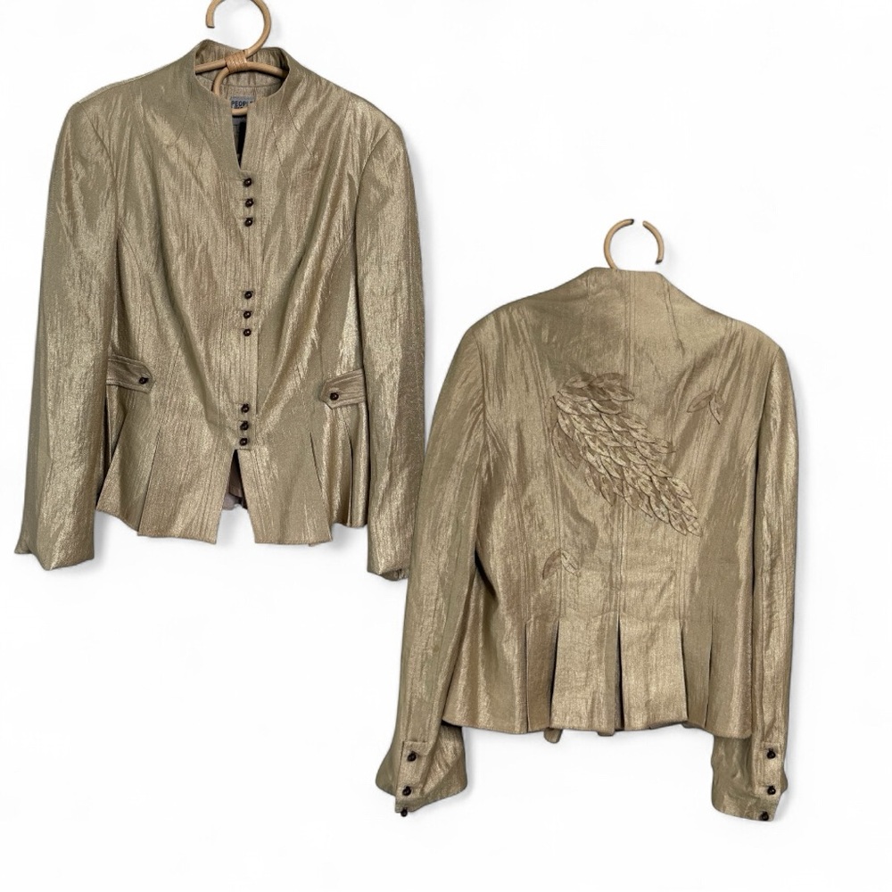 People Like Frank Gold Shimmer Blazer Jacket XL Tailored Button Front Statement